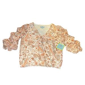 NWT Cece Peach Floral Elbow Puff Sleeve Top Small Spring Lightweight Chic Preppy
